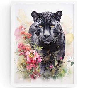 Watercolor Black Jaguar Wall Art Print Unframed - Majestic Jungle Elegance